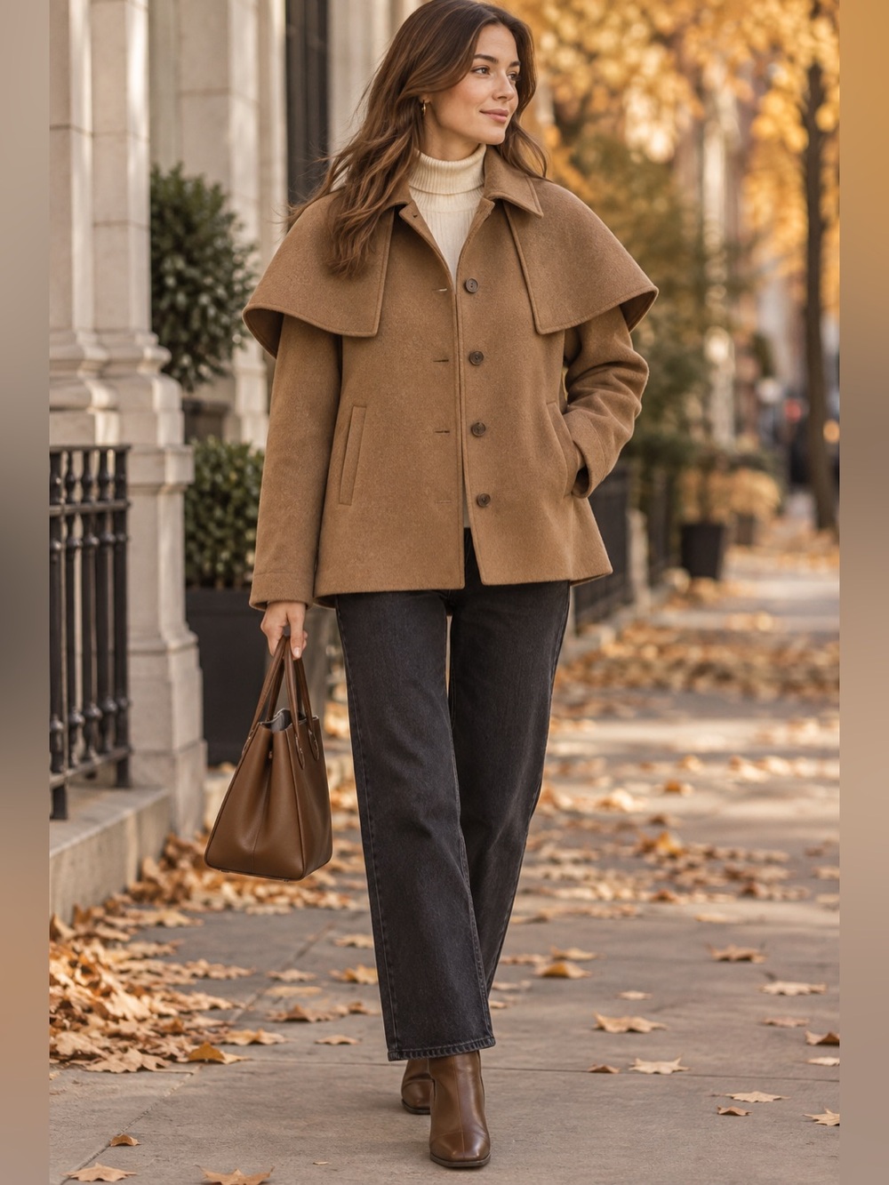 NWT Oak + Fort Camel Wool Blend Cape Coat Jacket Size L